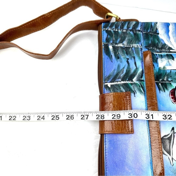 Sharif Artistic Expressions Crossbody Bag Hand Painted Leather Winter Wonderland - Picture 15 of 15